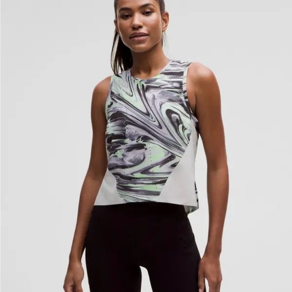 lululemon athletica Marble-Print Cropped Tank in Black, White, Mint